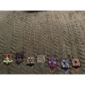 Vintage Hand-Beaded Amulet Medicine Pouch on Beaded Necklace and Fringe Lot Of 7
